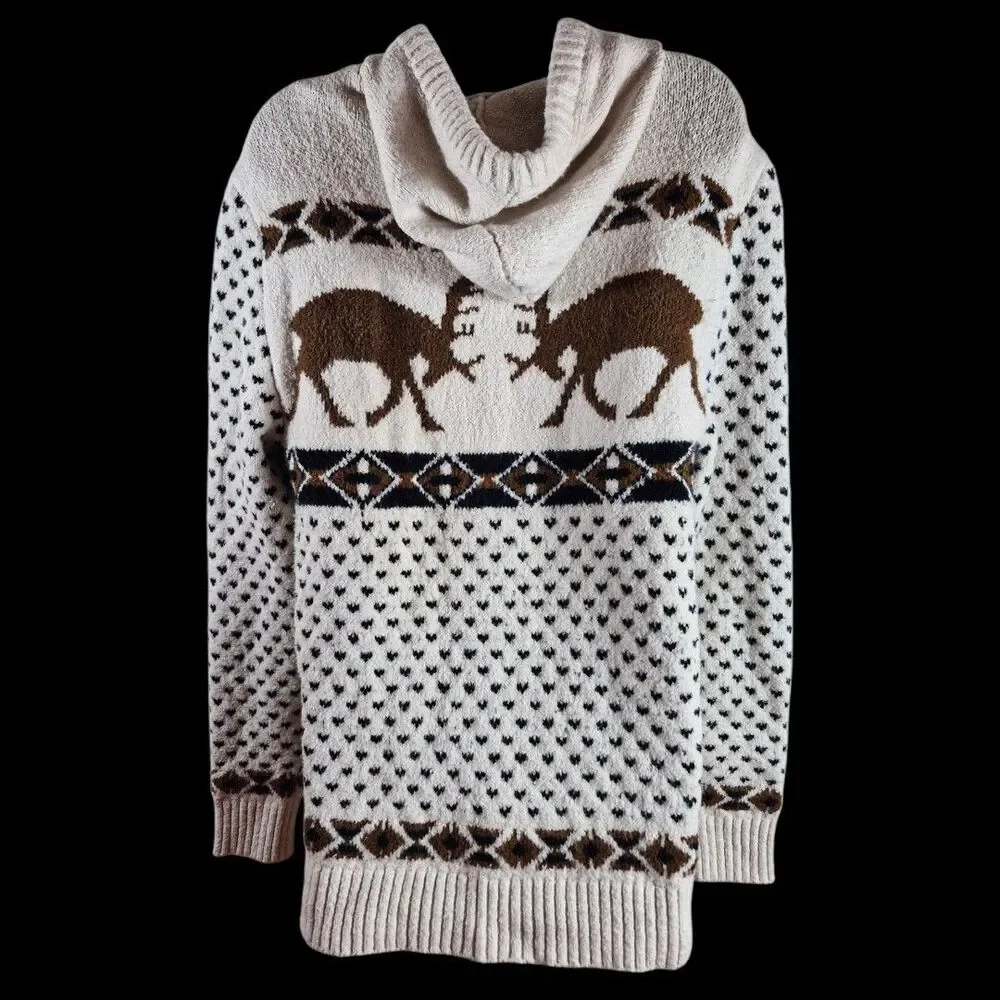 American Eagle S Buffalo Fair Isle Ski Hooded Sweater Cream Cabincore Western